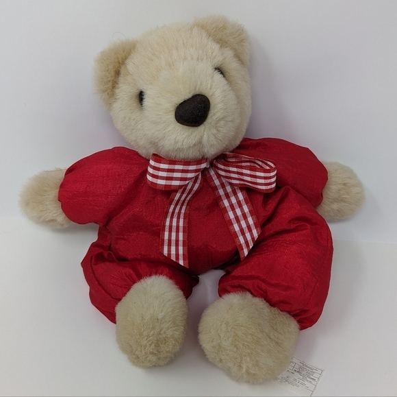 Hallmark Nylon Red Teddy Bear Bow Plush Vintage - Picture 1 of 4